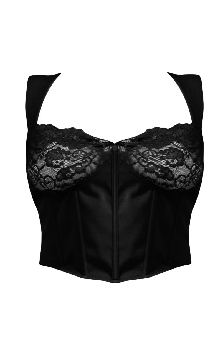 Plus Black Lace Trim Corset Top | PrettyLittleThing US