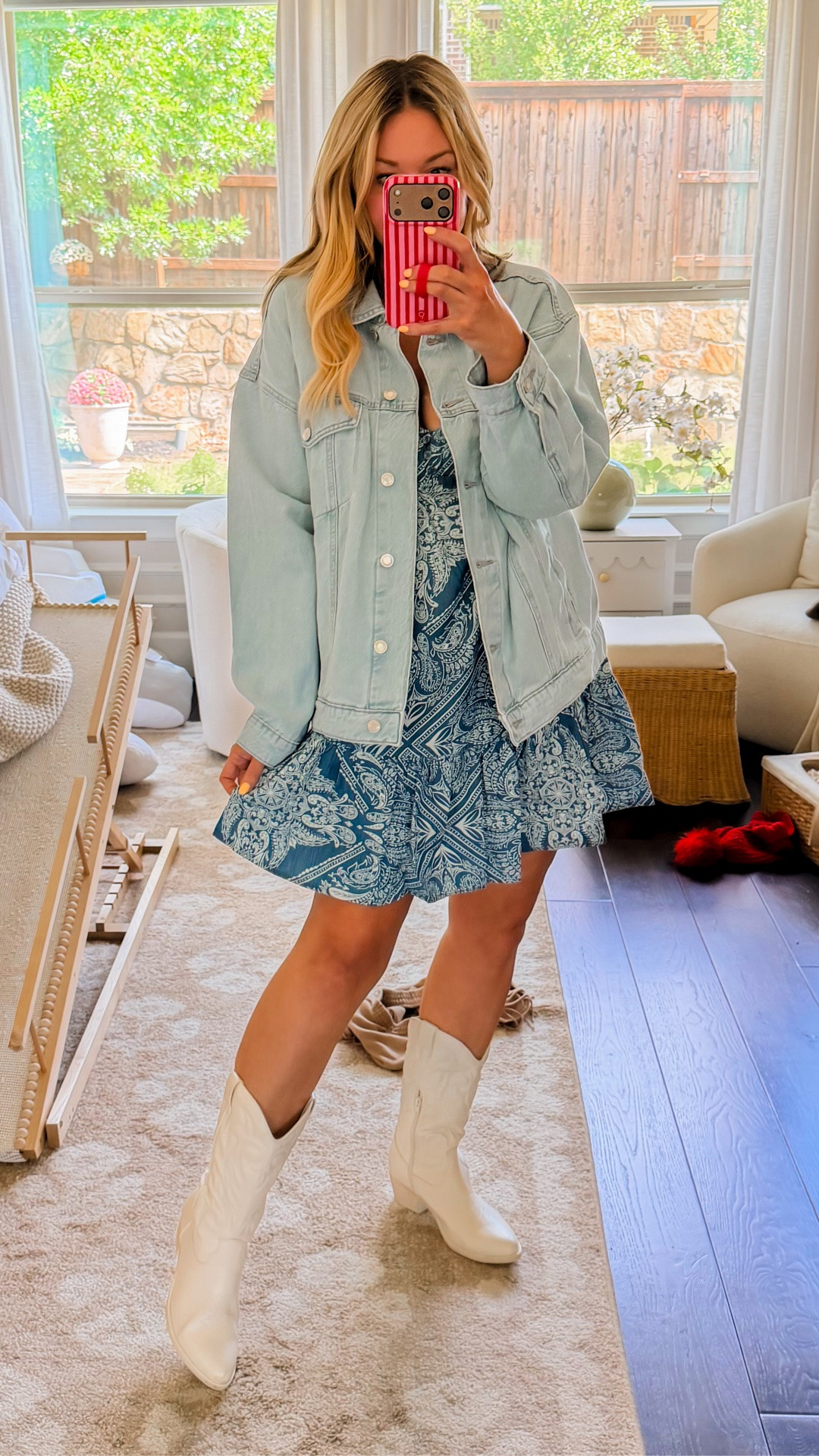 The cutest chambray bandanna dress. true to size wearing a medium.