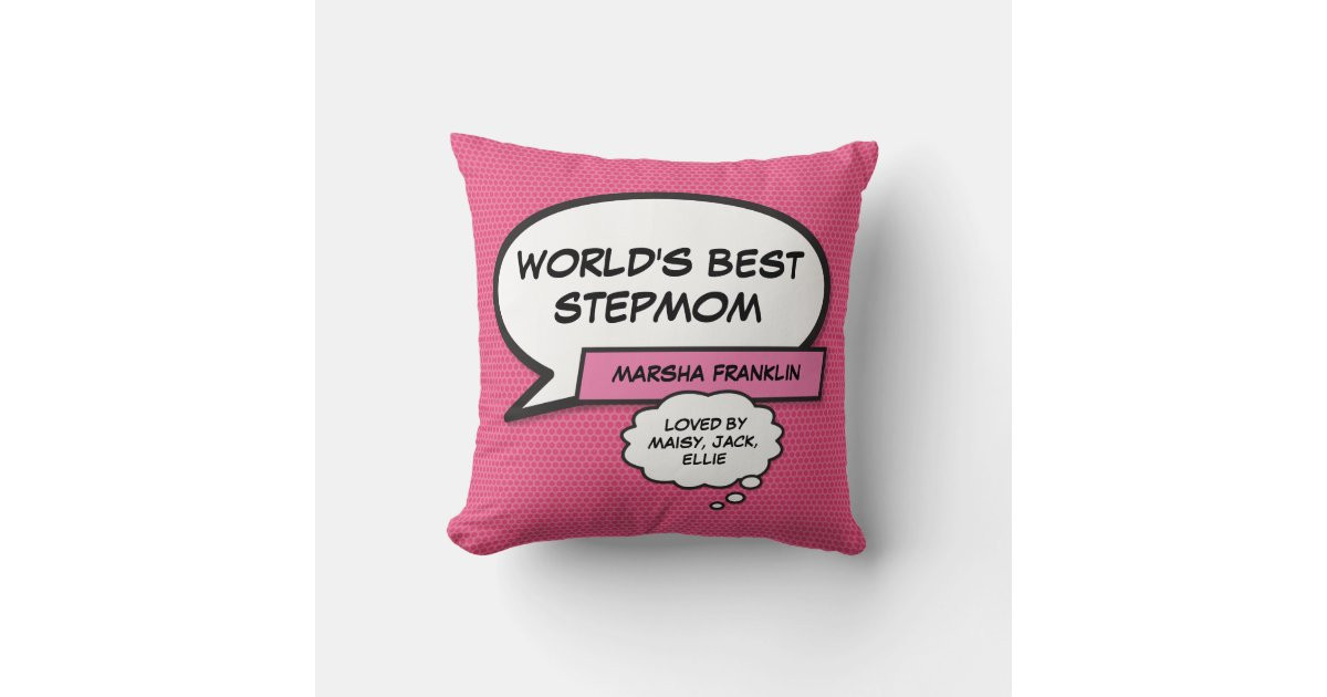 Worlds Best Stepmom Bonus Mom Pink Fun Throw Pillow | Zazzle | Zazzle