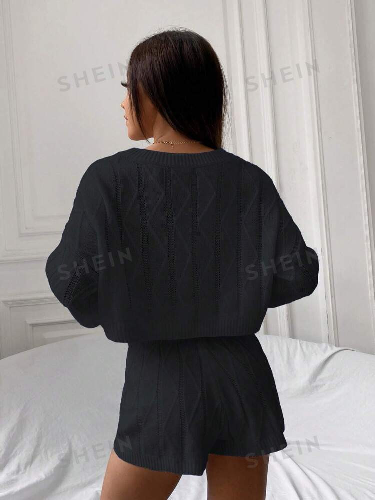 SHEIN Relaxiva Drop Shoulder Crop Sweater & Knit Shorts | SHEIN