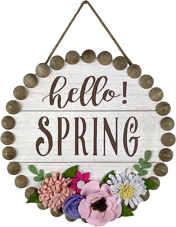 HOMirable Spring Decorations Hello Spring Wall Sign 3D Fabric Flowers Wall Plaque Rustic Farmhous... | Amazon (US)