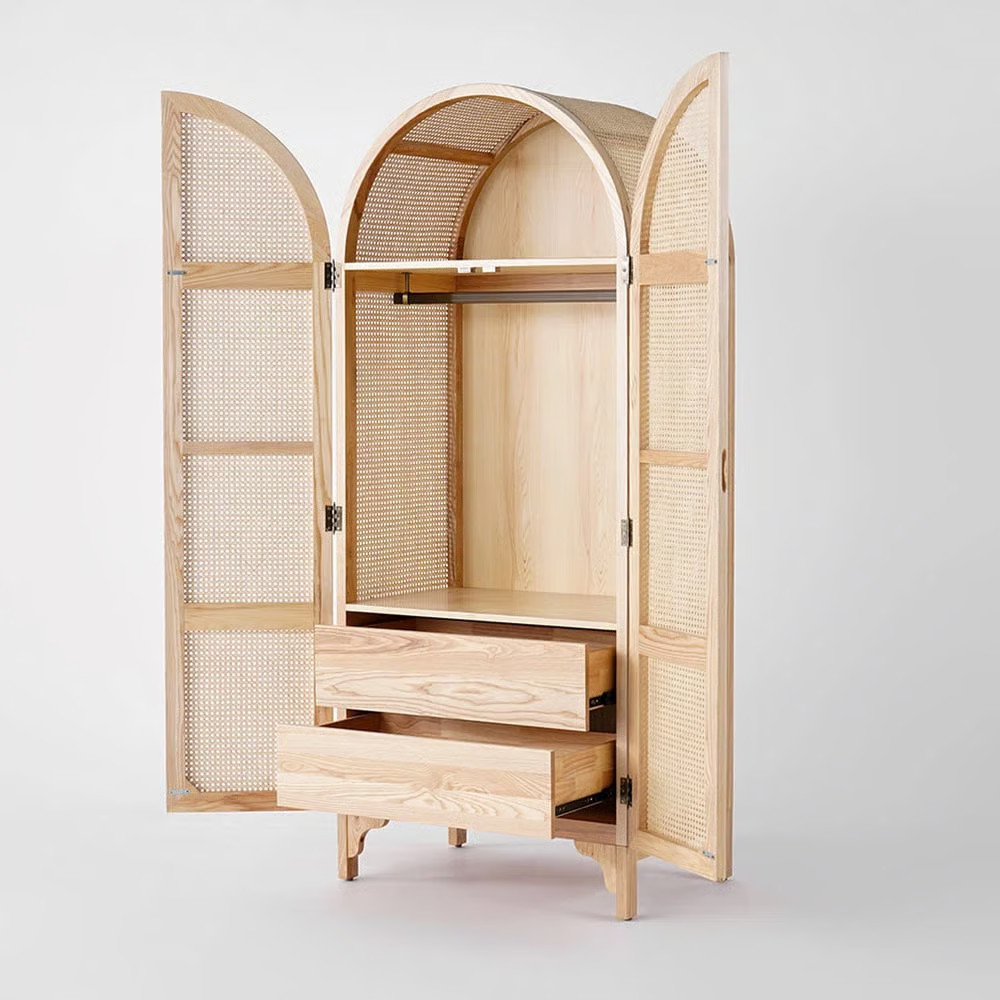 Natural Woven Rattan Bedroom Clothing Armoire With Hidden 2 Doors And Drawers Wardrobe | Wayfair North America