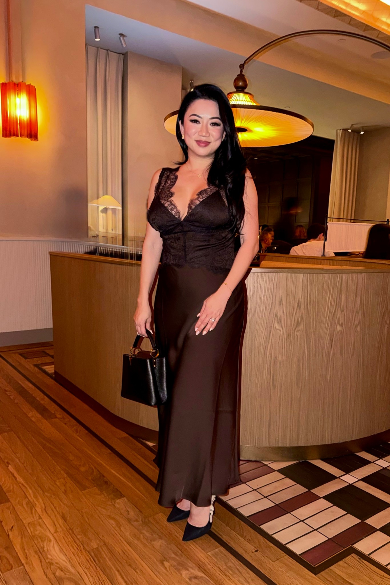 Elodie Fabien Dress by Elodie the Label // Brown satin camisole midi dress with black lace bodice. I’m wearing size medium petite and it looks even better in person.

#LTKOver40 #LTKValentine #LTKootd