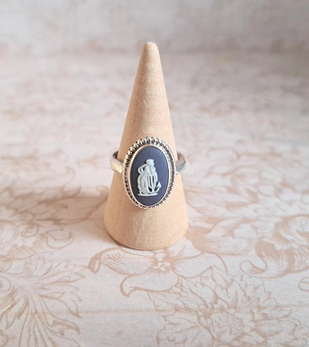 Portland Blue Wedgwood Ring Vintage Jasperware Cameo, Hope and Anchor, Fully Hallmarked Sterling ... | Etsy (US)