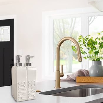 Soap Dispenser Set with Funnel, Non-Slip Silicone Pads, 2 Pack Ceramic Refillable Dish Soap and H... | Amazon (US)