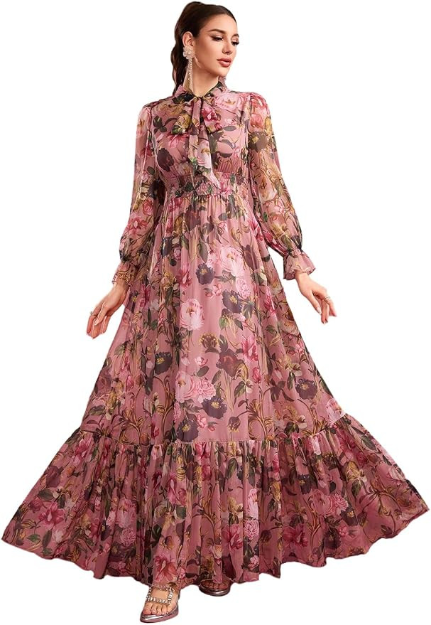 TOLEEN Summer Casual Dresses for Women 2026 Spring Fashion Boho V Neck Long Sleeve Ruffle Floral ... | Amazon (US)