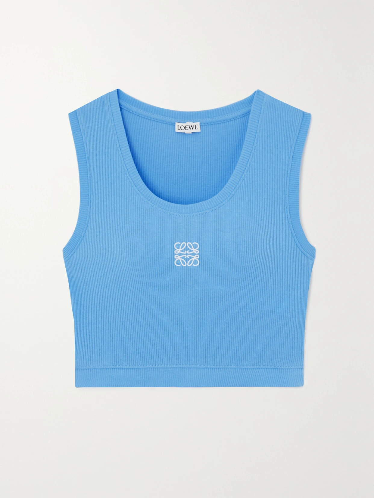 Loewe - Anagram Embroidered Ribbed Stretch-cotton Jersey Tank - Blue | NET-A-PORTER (US)