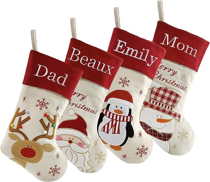 DearSun Set of 4, 18" Personalized Customization Christmas Stockings with Embroidery Technology, ... | Amazon (US)