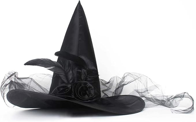 JUSTOTRY Halloween Witch Hat - Halloween Costume Witches Hats for Women attached with Roses & Fea... | Amazon (US)