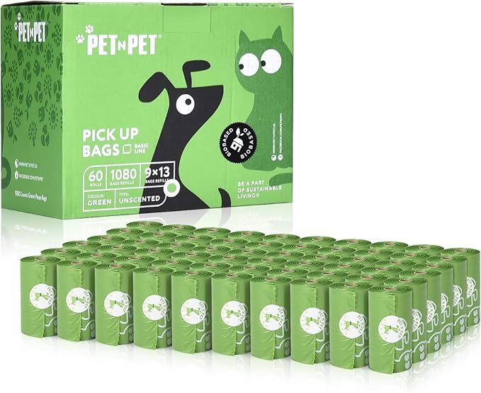 PET N PET Dog Poop Bag USDA Certified 38% Biobased Poop Bags 1080 Counts 60 Rolls 9x13 Inches Dog... | Amazon (US)