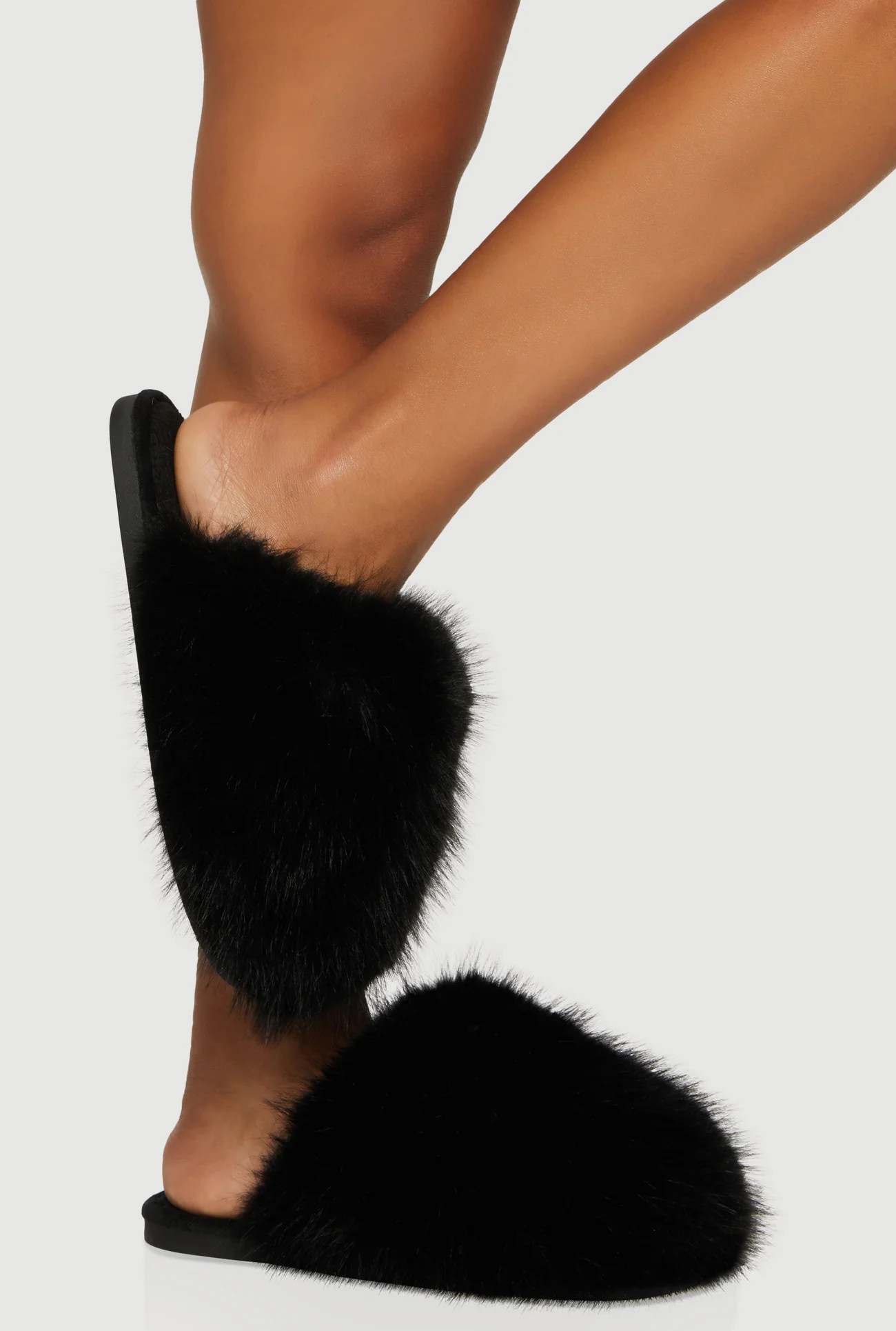 Cozy Faux Fur Closed Toe Slippers | Rainbow Shops