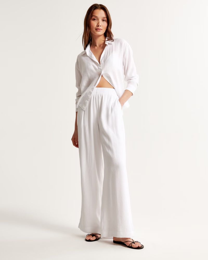 Crinkle Textured Pull-On Wide Leg Pant | Abercrombie & Fitch (US)