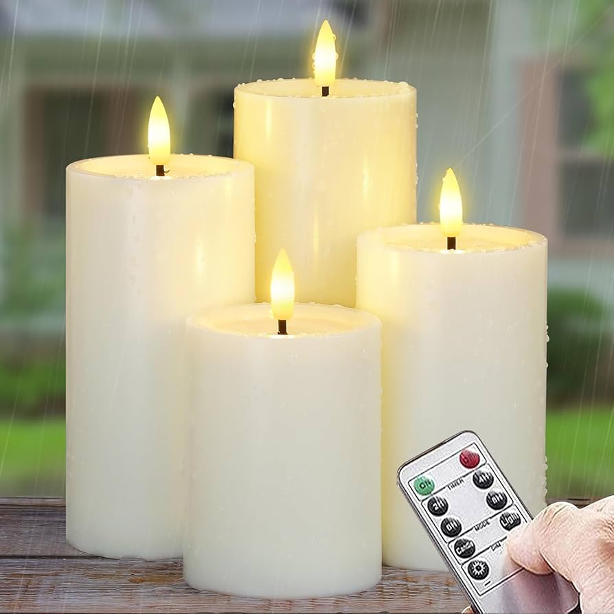 Outdoor 4pcs Flameless Waterproof Candles with Handy Remote Control, Cycle Timer Battery Operated... | Amazon (US)