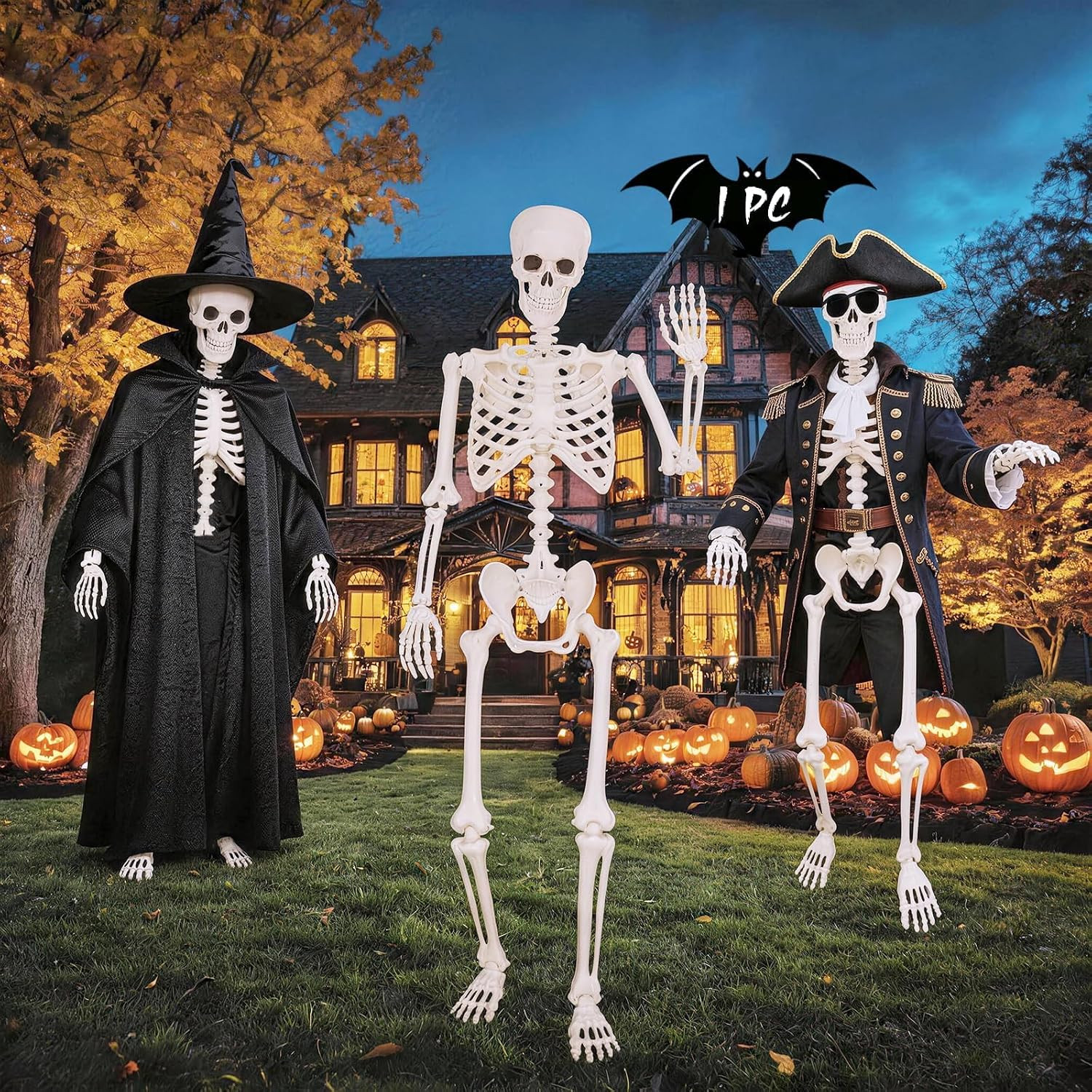 Life Size Skeleton for Halloween: 4.43ft Realistic Human Anatomy Full Body Skeleton Model with 360° Posable Movable Arms - Skeletons for Outdoor Yard Haunted House Atmosphere Decoration | Amazon (US)