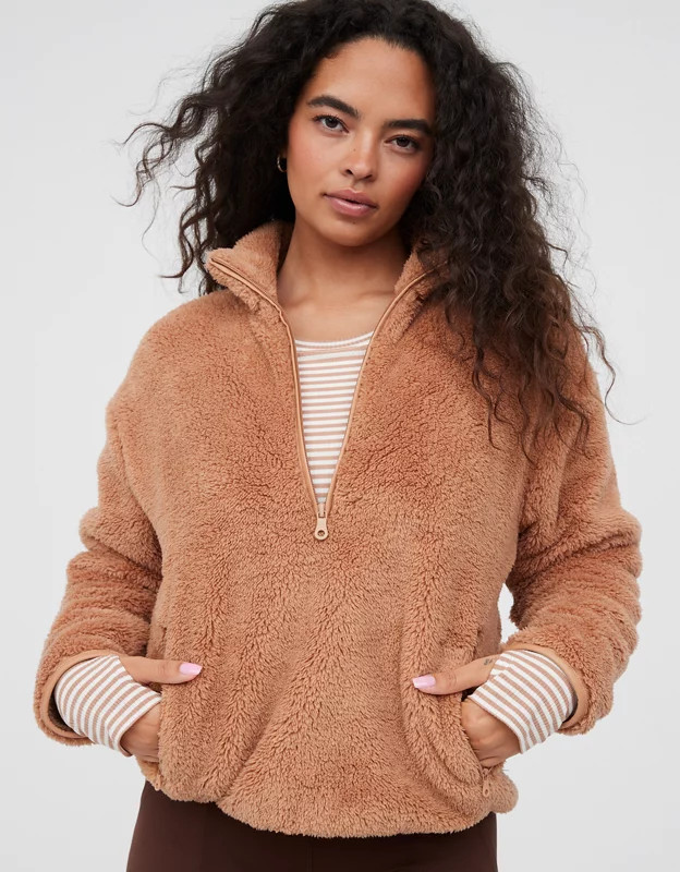 OFFLINE By Aerie Fluffy Sherpa Quarter Zip Sweatshirt | Aerie