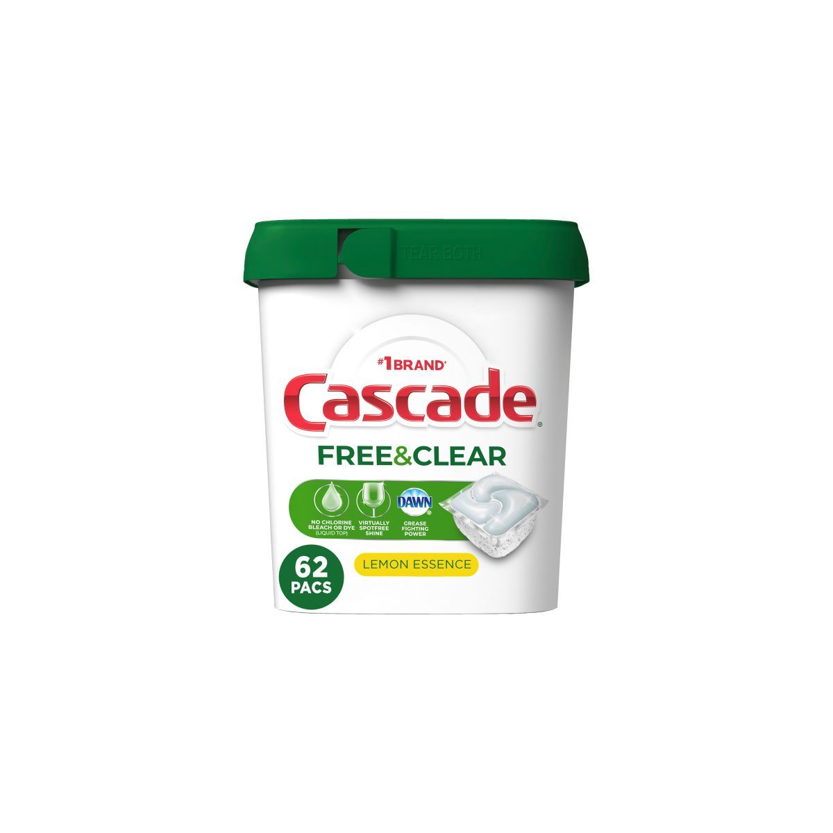 Cascade Lemon Essence Scent Free & Clear ActionPacs Dishwasher Detergent Pods - 62ct | Target