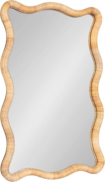 Kate and Laurel Rahfy Boho Scalloped Rectangle Rattan Wall Mirror, 24 x 36, Natural Wood, Decorat... | Amazon (US)