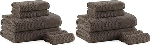 Madison Park Spa Waffle 100% Cotton Luxurious Towel Set, Premium Texture Waffle Weave, Highly Absorbent, Quick Dry, Hotel & Spa Quality Wash Clothes for Bathroom, Assorted Sizes, Charcoal 6 Piece | Amazon (US)