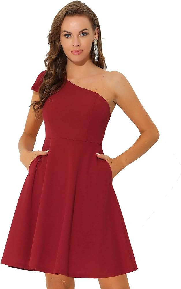 Allegra K Evening Cocktail Dress for Women's Party Elegant Flared One Shoulder Formal Dresses | Amazon (US)