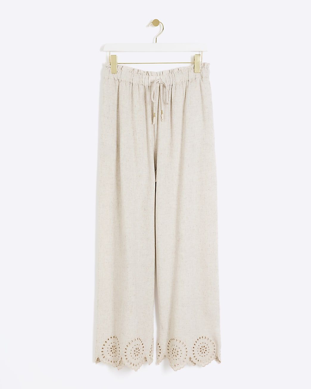 Stone linen blend broderie trousers | River Island (UK & IE)