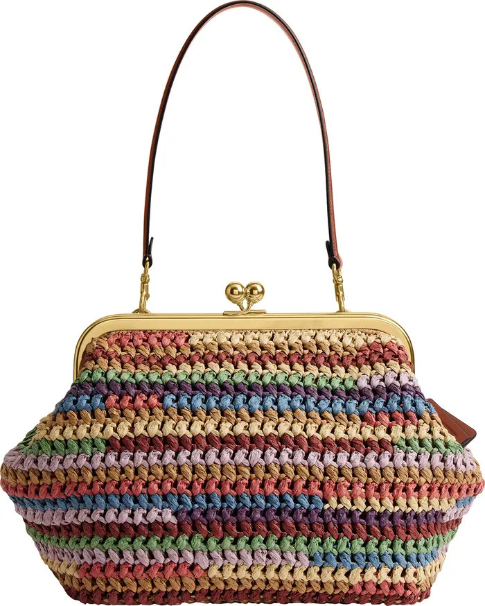 Kiss Lock Frame Large Weave Straw Clutch | Nordstrom