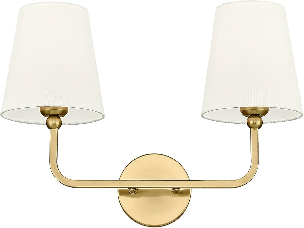 2 Light Bathroom Light Fixtures, Brushed Gold Vanity Lights, Double Wall Sconce with Beige Fabric... | Amazon (US)