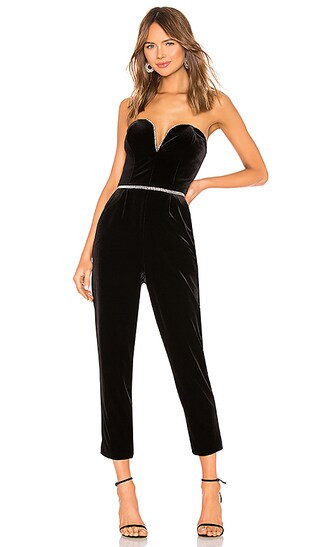 x REVOLVE Cherri Jumpsuit in Black Velvet & Rhinestone | Revolve Clothing (Global)