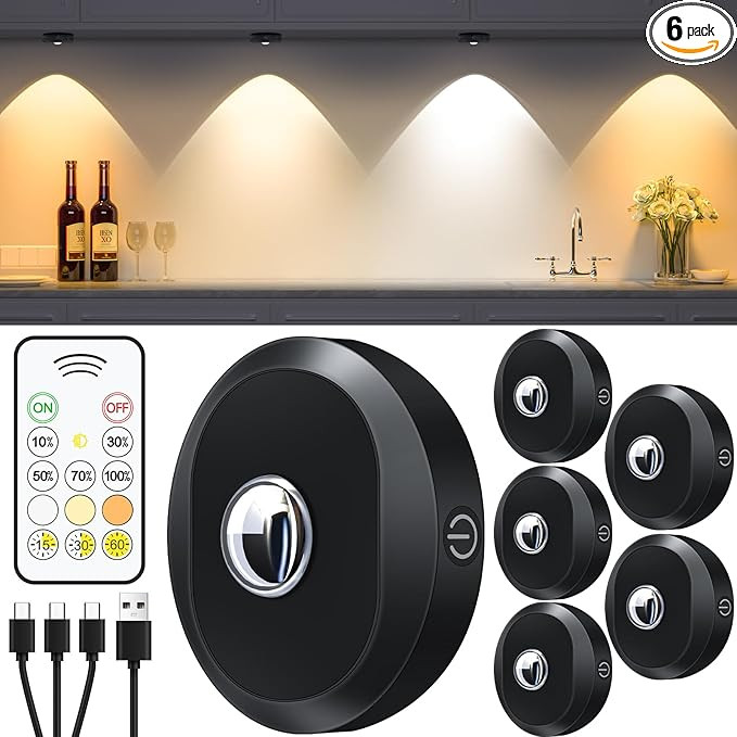 WILLED Puck Lights with Remote Control, Rechargeable Under Cabinet Lights, 1200mAh Battery Operat... | Amazon (US)