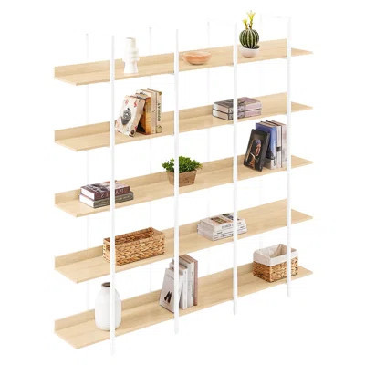 Five Tier Open Bookshelf With Industrial Design, Board And Powder - Coated Steel Frame, Each Shelf Supports 80lbs, Dumping Smooth Surface For Maintena | Wayfair North America