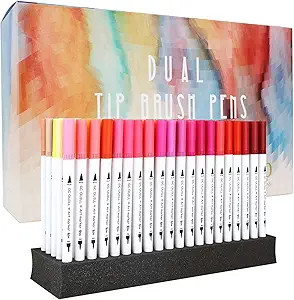 GC 100 Dual Tip Brush Pen Coloring Markers Set Flexible Brush Fineliner Tips - Watercolor Based M... | Amazon (US)