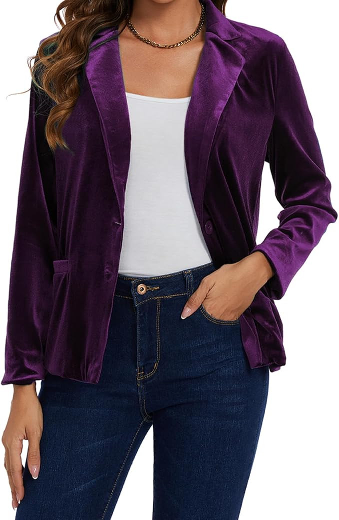 MINTLIMIT Velvet Blazer for Women Casual Work Office Long Sleeve Notched Lapel Button Blazer Jack... | Amazon (US)