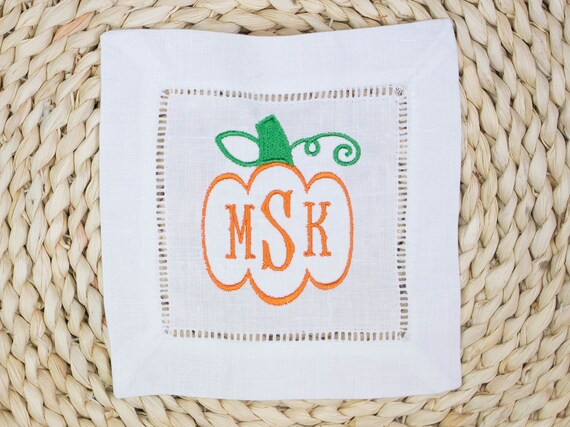 Pumpkin Linen Cocktail Napkin, Fall Cocktail Napkin, Holiday Cocktail Napkin, Cocktail Napkin, Em... | Etsy (US)