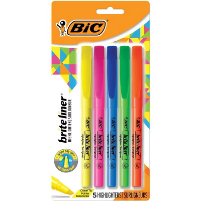 BiC 5pk Highlighter Brite Liner Assorted: Medium Point, Multicolored Ink, Art & Office Supplies, ... | Target