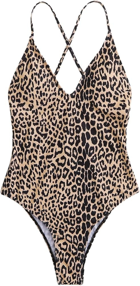 SOLY HUX Women's Plunge Neck Cross Back High Cut One Piece Bathing Suits Swimsuit | Amazon (US)