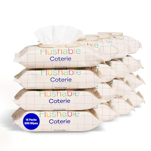 Coterie Flushable Wipes for Toddlers, Designed for Potty Training, Safe for Sensitive Skin, Hypoallergenic, 99% Water, Plant-Based, Fragrance Free, Sewer & Septic Safe, 16 Pack (448 Wipes) | Amazon (US)