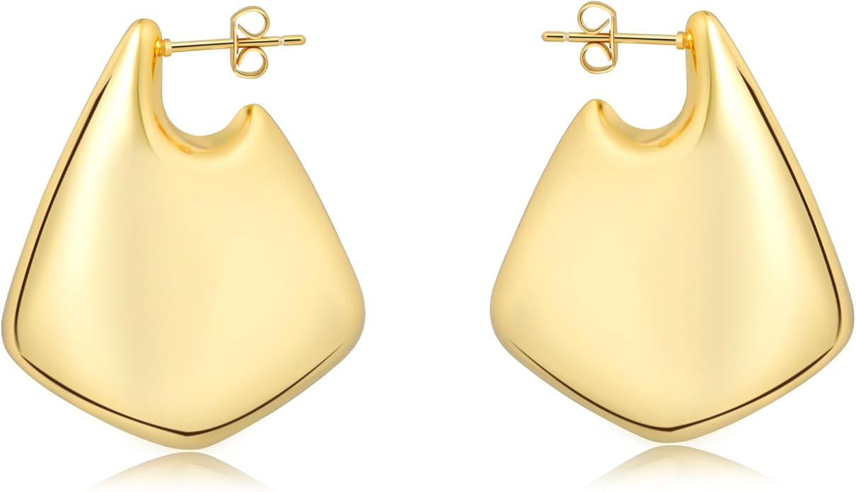 Big Chunky Statement Fin Earrings for Women, Dupes Earrings Trendy Drop Gold/Silver Hoop Earrings... | Amazon (US)