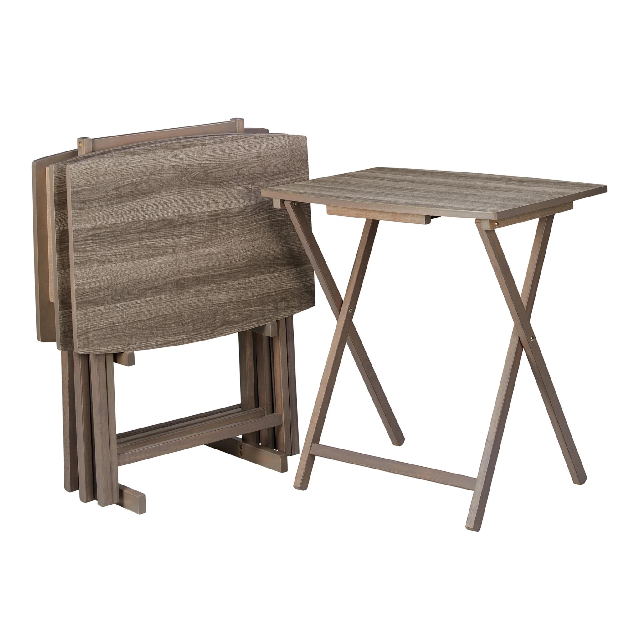 Mainstays 5pc XL Oversized Tray Table Set, Rustic Grey ( 4 tables + 1 Rack ) - Walmart.com | Walmart (US)