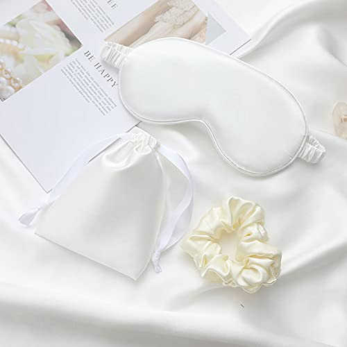 LCBD Silk Satin Sleeping Eye Mask, White Sleep Eye Night Blindfold for Women and Men, Eyeshade Cover with Satin Hair Scrunchies and Ear Plugs, Wedding Bridesmaid Gift | Amazon (US)