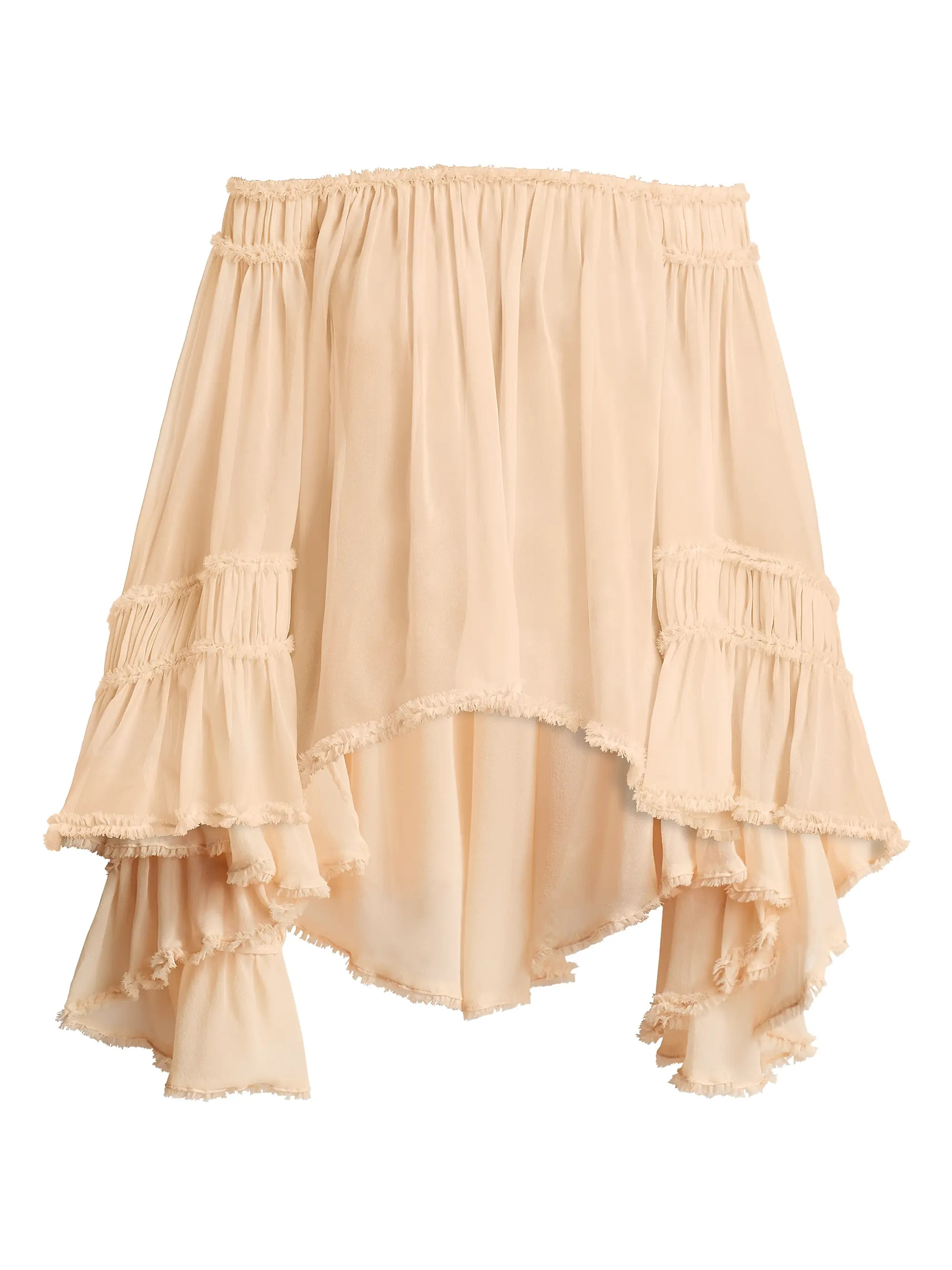 Zimmermann Rebellion Off-The-Shoulder Frayed Silk Blouse | Saks Fifth Avenue | Saks Fifth Avenue