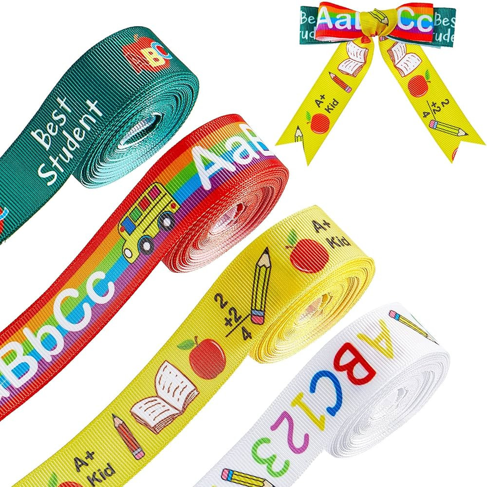 4 Rolls/ 20 Yards Back to School Ribbons School Rock Grosgrain Ribbons School Themed Ribbon Schoo... | Amazon (US)
