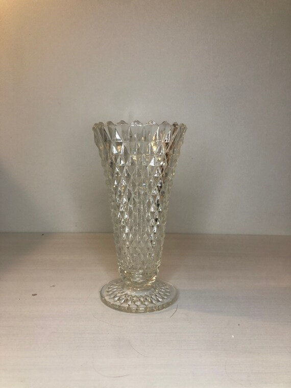 Vintage Cut Glass Vase - Diamond Pattern 8 inches | Etsy (US)