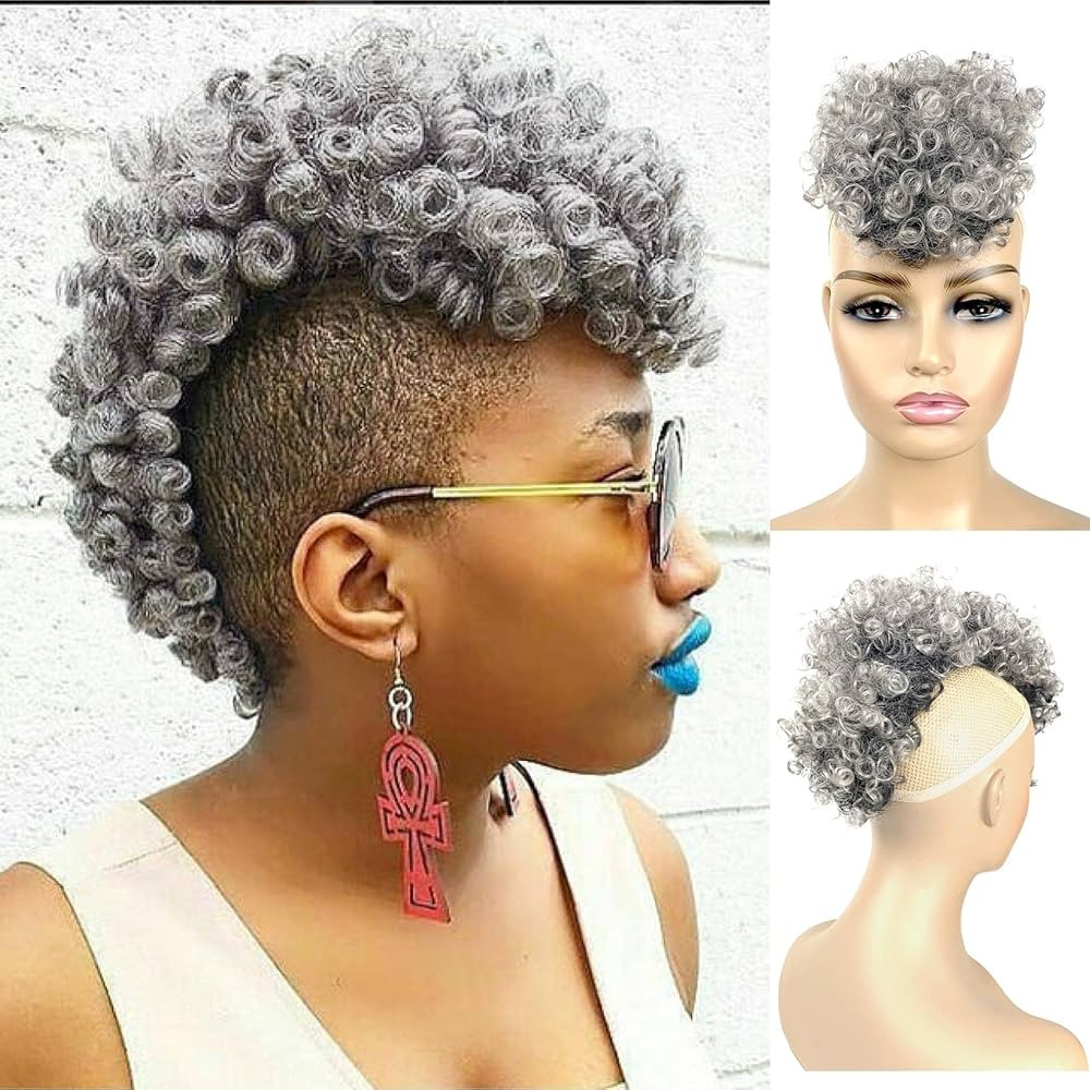 Afro Puff Mohawk Ponytail with Bangs Jerry Curly Non Drawstring Synthetic Fauxhawks Afro Puff Bun... | Amazon (US)