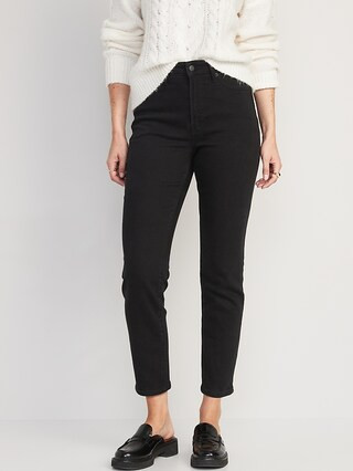 High-Waisted O.G. Straight Black-Wash Built-In Warm Ankle Jeans for Women | Old Navy (US)
