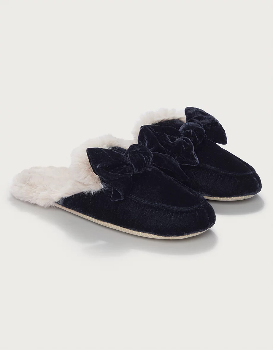 Velvet Bow Slider Slipper | The White Company UK & ROW