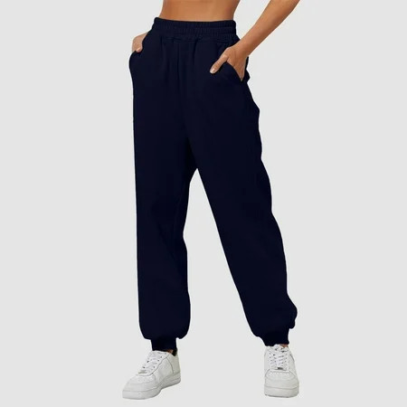 Sweat Pants for Womens Clearance Baggy Loose Sweatpants with Pockets Comfy High Waisted Sweatpants Pants for Women Casual Workout Navy 3XL | Walmart (US)