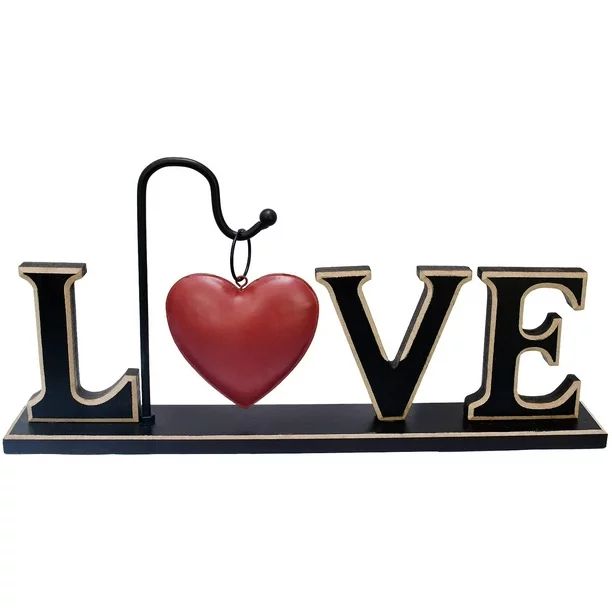 Christmas Wood Love Sign for Home Decor, Decorative Wooden Cutout Love Word Heart Decor, Rustic F... | Walmart (US)