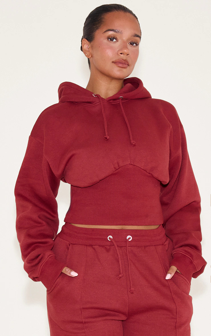 Shape Rosewood Sweat Cropped Shirred Waist Hoodie | Shape | PrettyLittleThing US