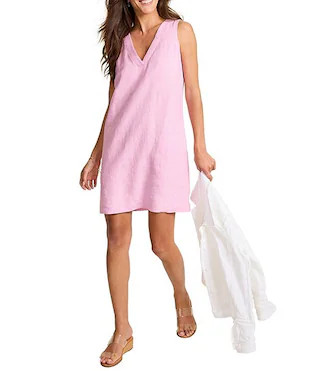 Tommy Bahama Two Palms Trapunto Linen V-Neck Sleeveless Shift Dress | Dillard's | Dillard's