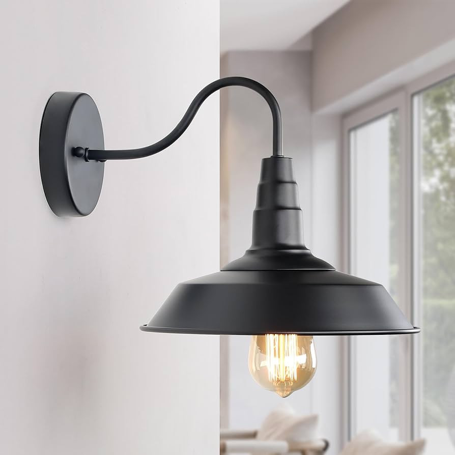 LALUZ Farmhouse Black Wall Sconces, Modern Industrial Barn Gooseneck Wall Mount Light Fixture Lig... | Amazon (US)