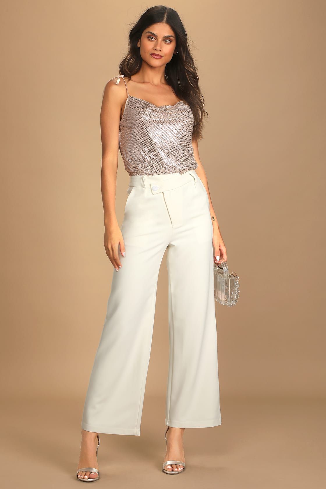 Party Pick Champagne Sequin Tie-Strap Cami Top | Lulus (US)